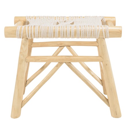 WILL Teak Branch Stool with White Macramé Seat