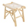 Tabouret WILL en teck naturel et macramé blanc