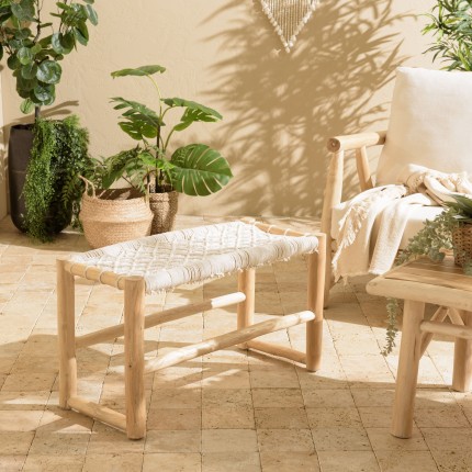 Banc WILL en teck naturel et macramé blanc