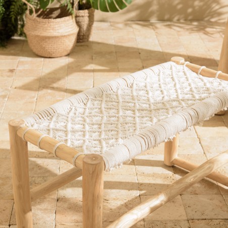 WILL Teak Branch Bench with White Macramé Seat