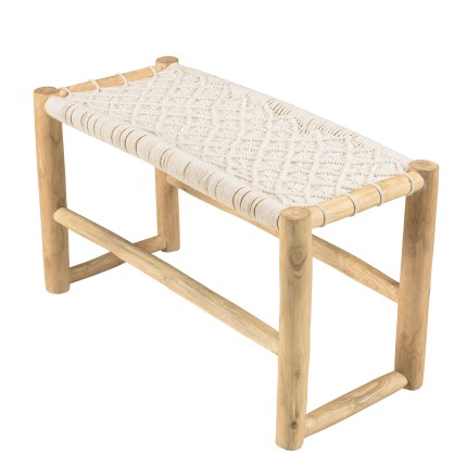 Banc WILL en teck naturel et macramé blanc
