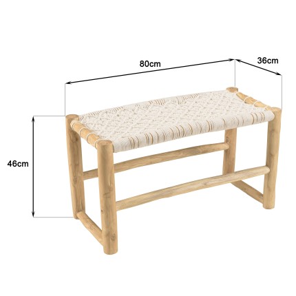 Banc WILL en teck naturel et macramé blanc