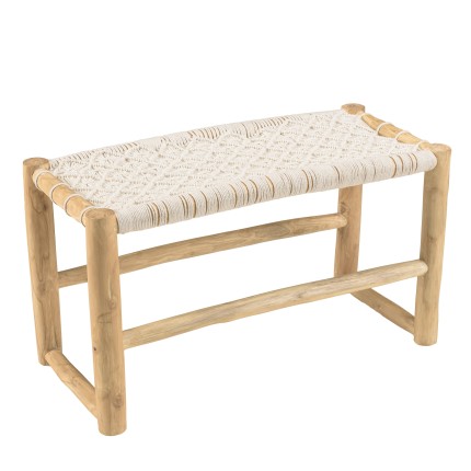 Banc WILL en teck naturel et macramé blanc