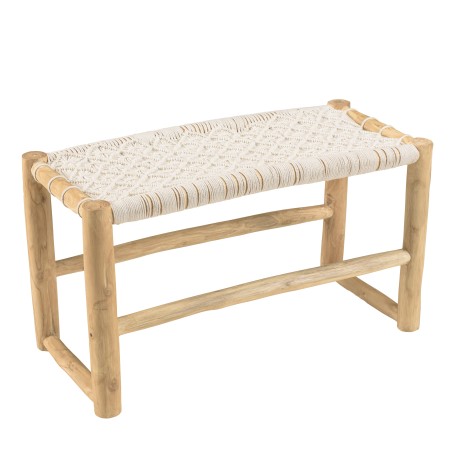 WILL Teak Branch Bench with White Macramé Seat