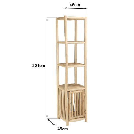WILL - 2-tier Shelf with 1 Door in Natural Teak Branches