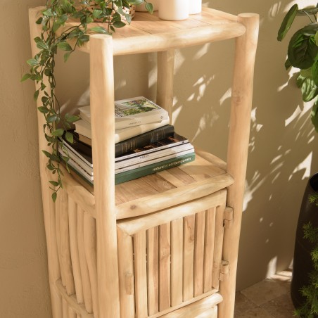 WILL 1-Tier Shelf with 2 Doors - Natural Teak Branches