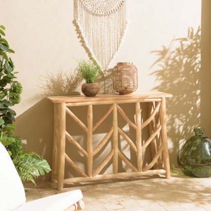 WILL - Natural Teak Console Table with Openwork Base