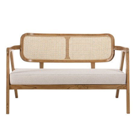 WILL - FLORES 2-seater Teak Sofa with Natural Cane Backrest and Grey Cushion