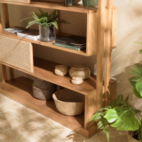 WILL 6-Tier Mahogany Shelf Unit with Natural Cane