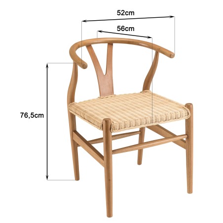 WILL Mahogany Chair with Rounded Backrest and Rattan Seat