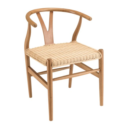 WILL Mahogany Chair with Rounded Backrest and Rattan Seat
