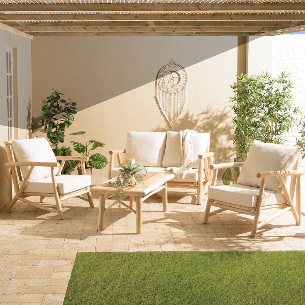 Ensemble MADURA WILL : canapé 2 p. 2 fauteuils en teck