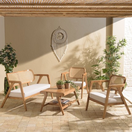 Ensemble FLORES en teck - Canapé 2 p., 2 fauteuils, 1 table basse