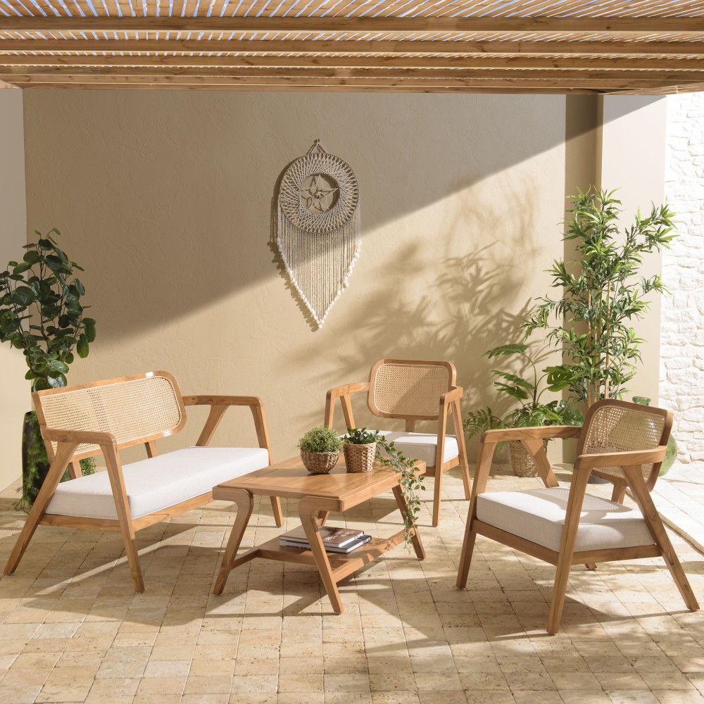 WILL - FLORES Set: 2-Seater Sofa, 2 Armchairs, 1 Teak Coffee Table