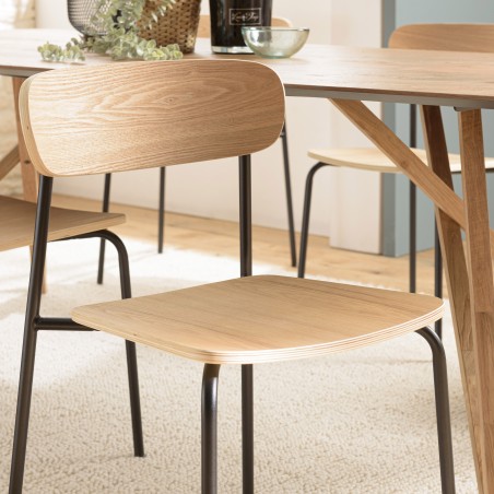 TOM Set of 2 'Schoolboy' Chairs - Ash Wood & Black Steel Legs