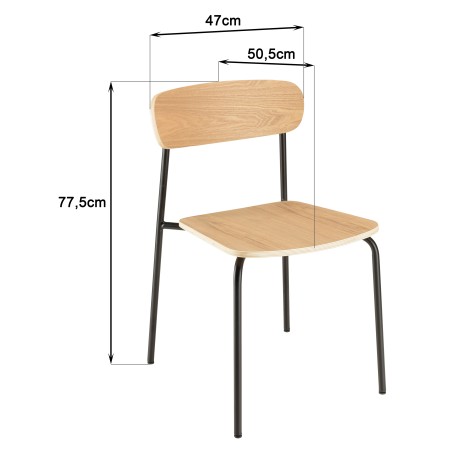 TOM Set of 2 'Schoolboy' Chairs - Ash Wood & Black Steel Legs