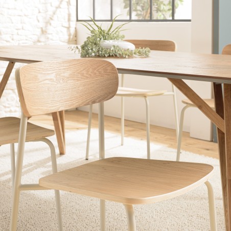 TOM Set of 2 'Schoolboy' Chairs - Ash Wood & White Steel Legs