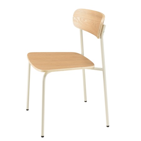 TOM Set of 2 'Schoolboy' Chairs - Ash Wood & White Steel Legs