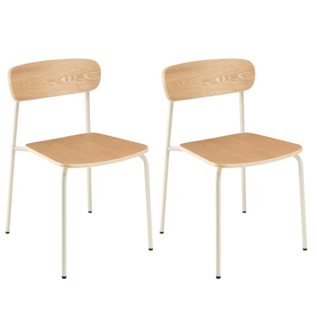 TOM Set of 2 'Schoolboy' Chairs - Ash Wood & White Steel Legs
