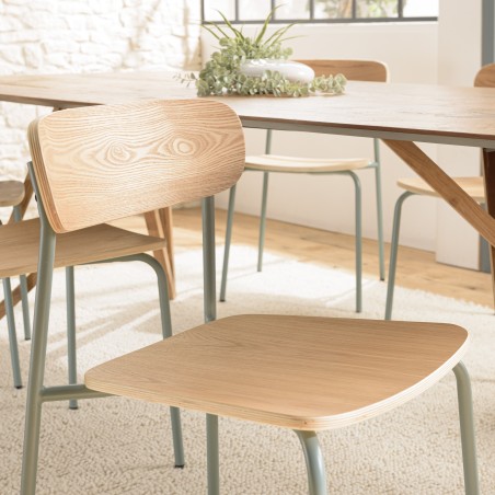 TOM - Set of 2 'schoolboy' Chairs | Ash Wood & Sea Green Steel