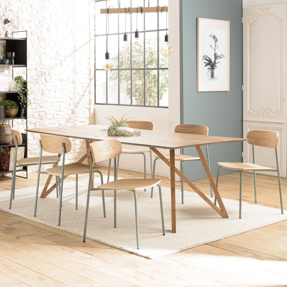 TOM - Set of 2 'schoolboy' Chairs | Ash Wood & Sea Green Steel TOM - Set of 2 'schoolboy' Chairs | Ash Wood & Sea Green Steel