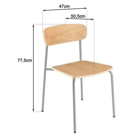 TOM - Set of 2 'schoolboy' Chairs | Ash Wood & Sea Green Steel