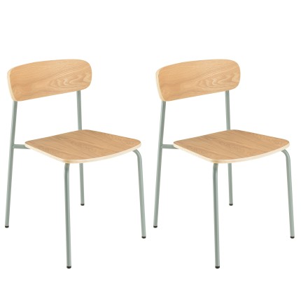TOM - Set of 2 'schoolboy' Chairs | Ash Wood & Sea Green Steel