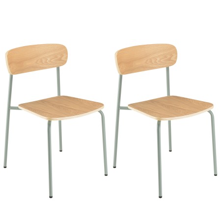 TOM - Set of 2 'schoolboy' Chairs | Ash Wood & Sea Green Steel