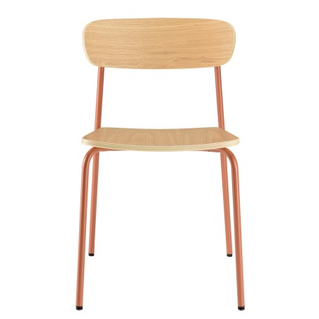 Lot de 2 chaises écolier en bois de frêne et acier terracotta