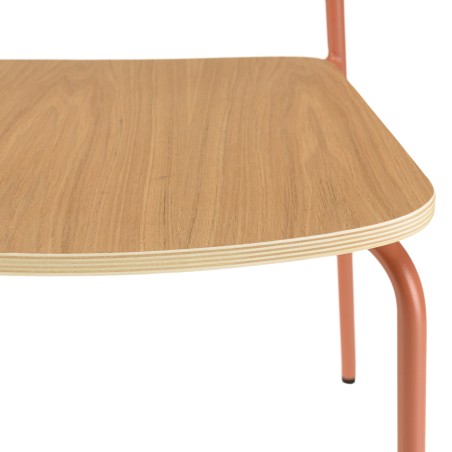 Lot de 2 chaises écolier en bois de frêne et acier terracotta