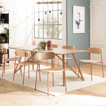 TOM - Set of 2 'Schoolboy' Chairs | Ash Wood & Terracotta Steel