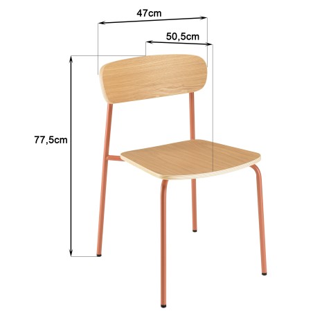Lot de 2 chaises écolier en bois de frêne et acier terracotta