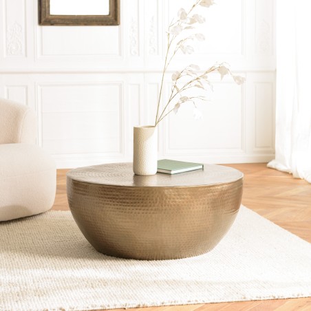 JOHAN Round Shell Coffee Table 90x90cm - Antique Gold Aluminum
