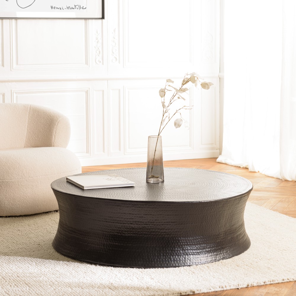Table basse ronde JOHAN en aluminium noir 117x117cm
