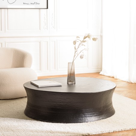 Table basse ronde JOHAN en aluminium noir 117x117cm