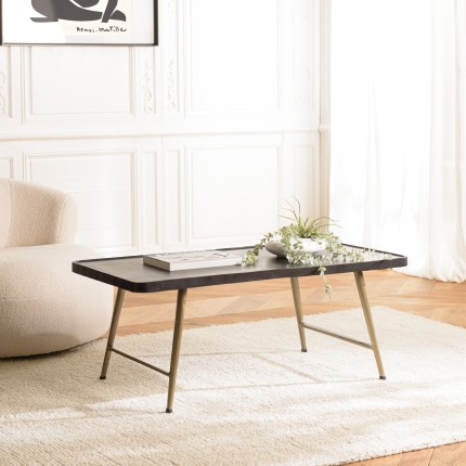 JOHAN Rectangular Coffee Table in Aluminum with Black Top and Gold Legs