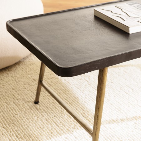 JOHAN Rectangular Coffee Table in Aluminum with Black Top and Gold Legs