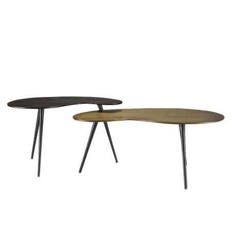 JAMES - Set of 2 Oval Coffee Tables in Matte Black and Gold Aluminum
