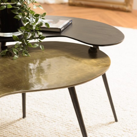 JAMES - Set of 2 Oval Coffee Tables in Matte Black and Gold Aluminum