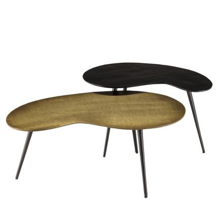 JAMES - Set of 2 Oval Coffee Tables in Matte Black and Gold Aluminum
