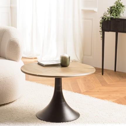JAMES Side Table 65x65cm - Mango Wood Top & Black Flared Legs