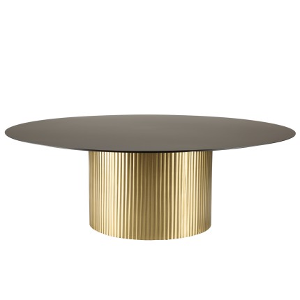 JAMES Round Coffee Table 110x110cm - Black Iron Top and Gold Striped Legs