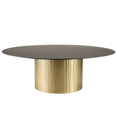 JAMES Round Coffee Table 110x110cm - Black Iron Top and Gold Striped Legs