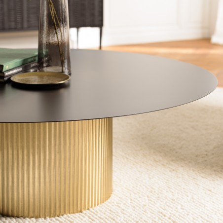 Table basse ronde JAMES 110x110cm en fer noir et pied doré