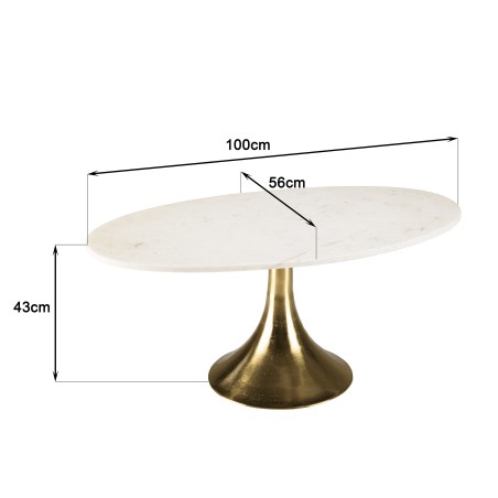 JAMES Coffee Table 100x56cm - Marble Top & Gold Flared Legs