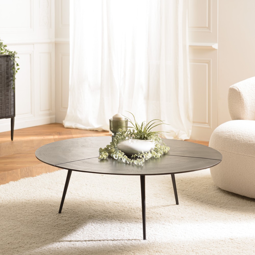 Table basse ronde JAMES en aluminium noir mat 100x100cm Table basse ronde JAMES en aluminium noir mat 100x100cm