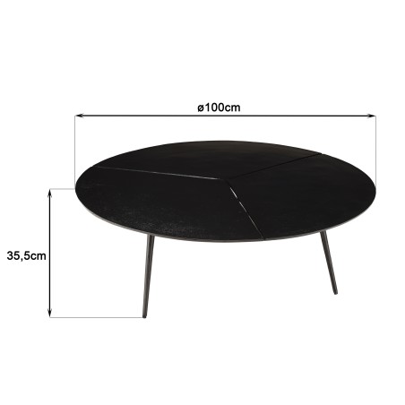Table basse ronde JAMES en aluminium noir mat 100x100cm