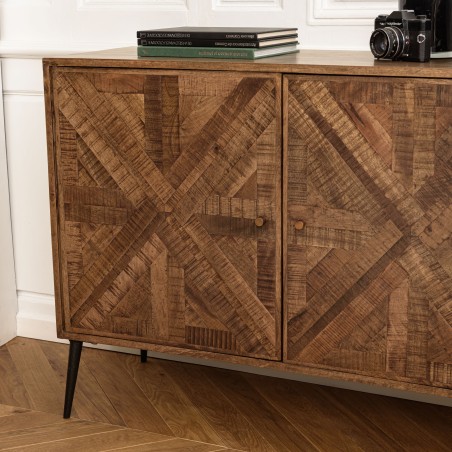 KIARA Sideboard 3 Doors Recycled Wood Symmetrical Shapes Metal Legs