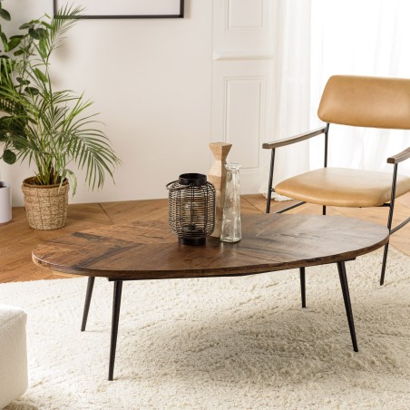 KIARA Oval Coffee Table 135x70cm - Chevron Top | Elegant Living Room Furniture