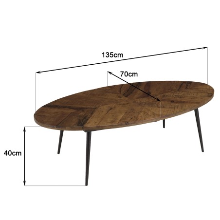 Table basse ovale KIARA 135x70cm plateau chevrons